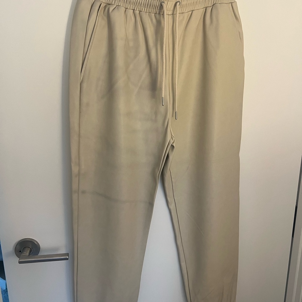 Avec Les Filles Vegan Leather Light Tan Jogger Pants